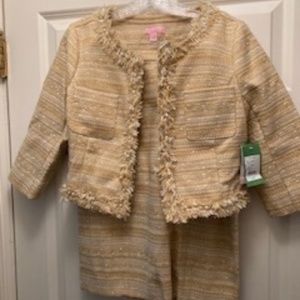 Lilly Pulitzer; Hagen Jacket and Skirt; Metallic Boucle; Almond Color; Size 4